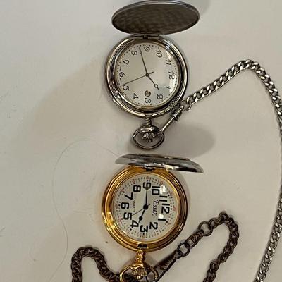 Two Flip Top Pocket Watches with Fobs
