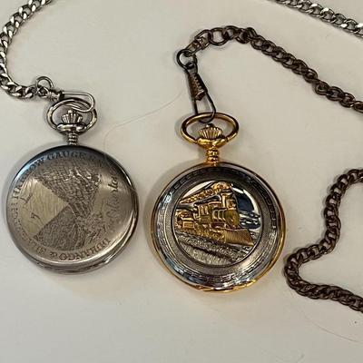 Two Flip Top Pocket Watches with Fobs