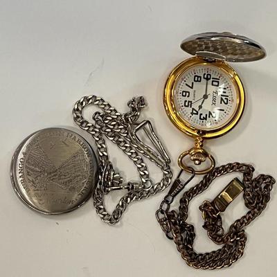 Two Flip Top Pocket Watches with Fobs