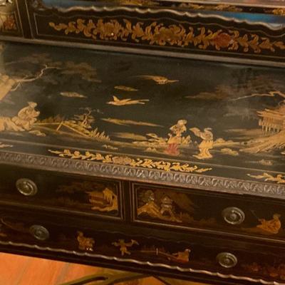 Antique oriental dresser hand painted in gold and black lacquer