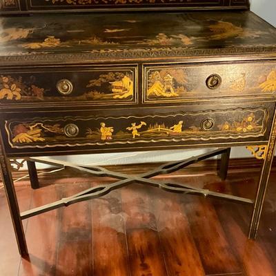 Antique oriental dresser hand painted in gold and black lacquer
