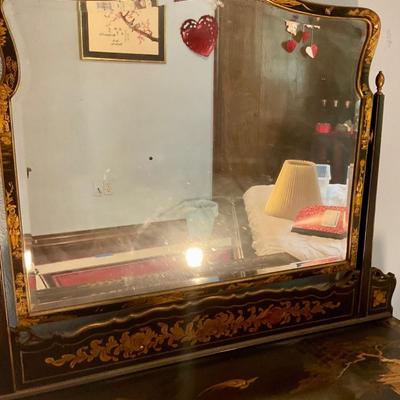 Antique oriental dresser hand painted in gold and black lacquer
