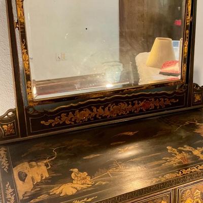 Antique oriental dresser hand painted in gold and black lacquer
