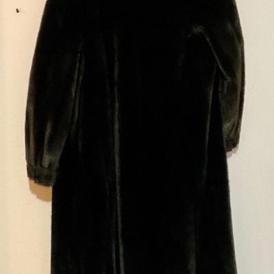 Black faux mink fur coat full length