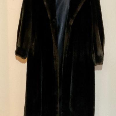 Black faux mink fur coat full length