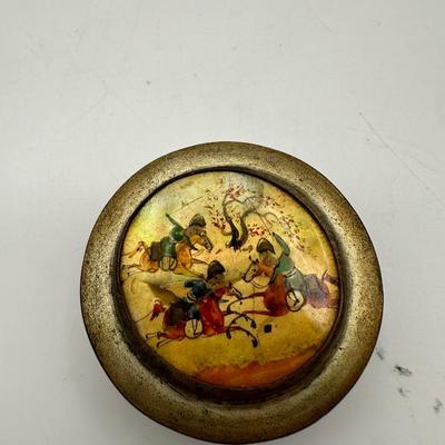 Vintage Hand Painted Round Trinket Box with Lid