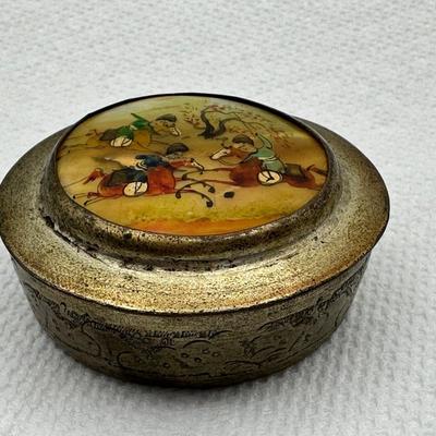 Vintage Hand Painted Round Trinket Box with Lid