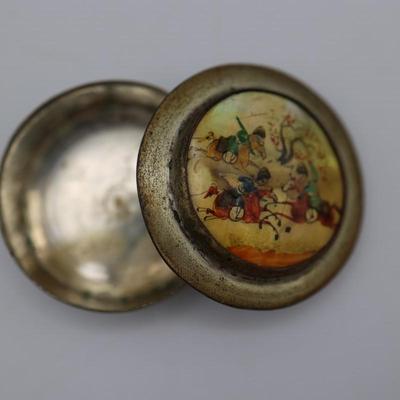 Vintage Hand Painted Round Trinket Box with Lid