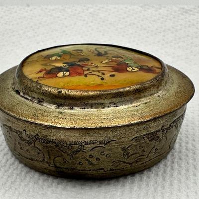 Vintage Hand Painted Round Trinket Box with Lid