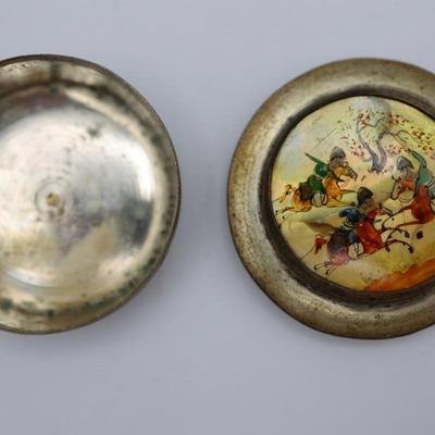 Vintage Hand Painted Round Trinket Box with Lid