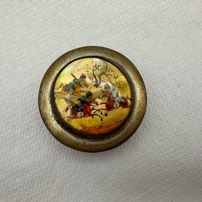 Vintage Hand Painted Round Trinket Box with Lid