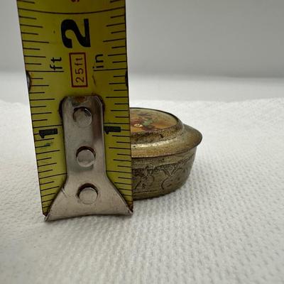 Vintage Hand Painted Round Trinket Box with Lid
