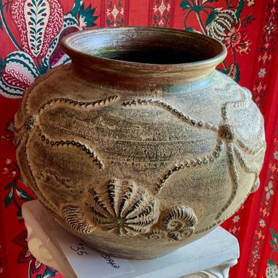 Terra cotta flower pot with under sea motifs octopus and seashells