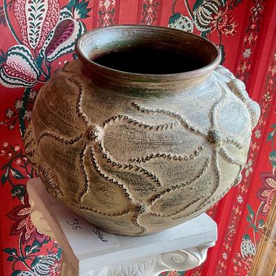Terra cotta flower pot with under sea motifs octopus and seashells
