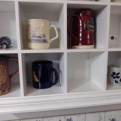 Large Assortment of Pottery and Ceramic Mugs and Small Vases includes Williamsburg Pottery (No Shelf)