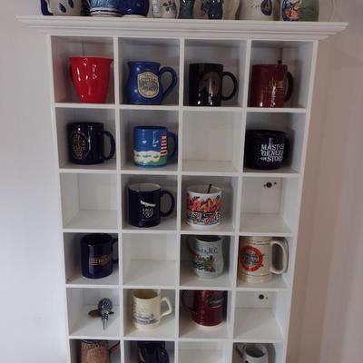 Large Assortment of Pottery and Ceramic Mugs and Small Vases includes Williamsburg Pottery (No Shelf)