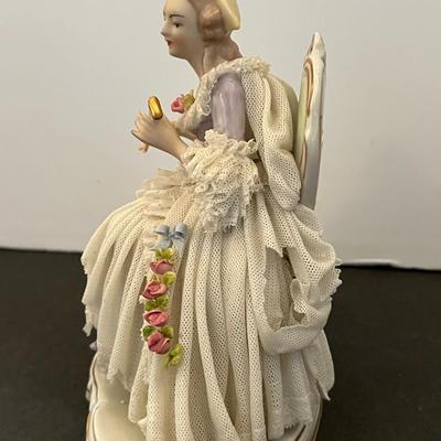 German Porcelain Lace Figurine & Cameo Trinket Dish