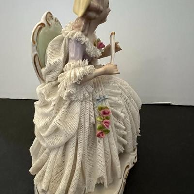 German Porcelain Lace Figurine & Cameo Trinket Dish
