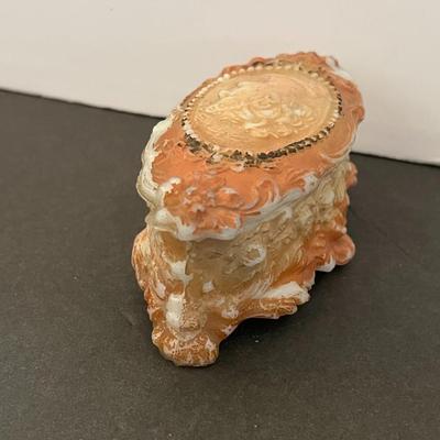 German Porcelain Lace Figurine & Cameo Trinket Dish