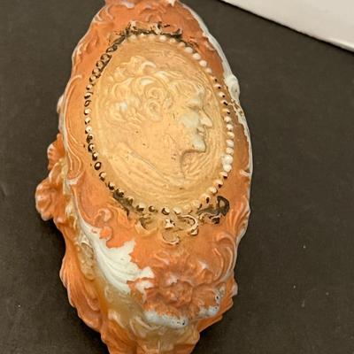 German Porcelain Lace Figurine & Cameo Trinket Dish