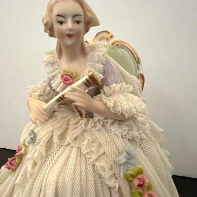 German Porcelain Lace Figurine & Cameo Trinket Dish