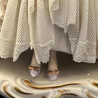 German Porcelain Lace Figurine & Cameo Trinket Dish