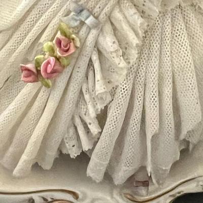 German Porcelain Lace Figurine & Cameo Trinket Dish