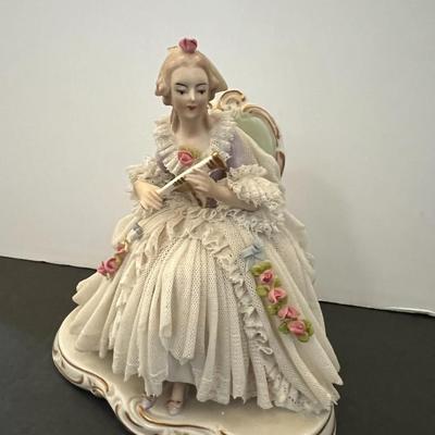 German Porcelain Lace Figurine & Cameo Trinket Dish