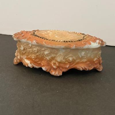 German Porcelain Lace Figurine & Cameo Trinket Dish