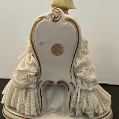 German Porcelain Lace Figurine & Cameo Trinket Dish