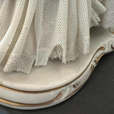 German Porcelain Lace Figurine & Cameo Trinket Dish