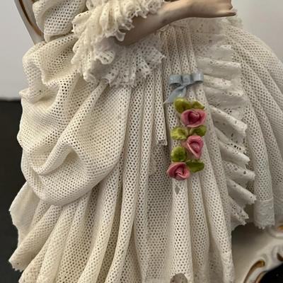 German Porcelain Lace Figurine & Cameo Trinket Dish