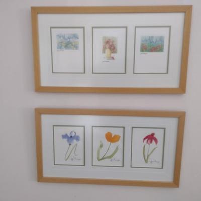 Pair of Triple Panel Framed Art Watercolors by Joan Morgan