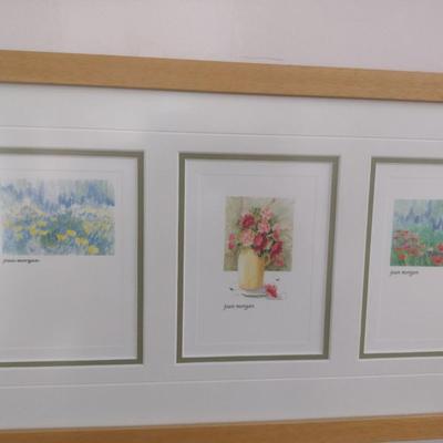 Pair of Triple Panel Framed Art Watercolors by Joan Morgan