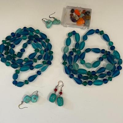 Vintage Glass Bead Rope Necklaces and Stone Earrings