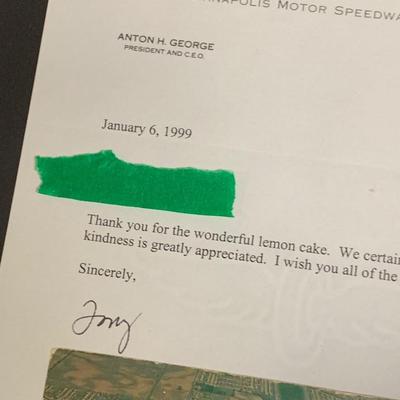 Signed Letter - Indianapolis Motor Speedway