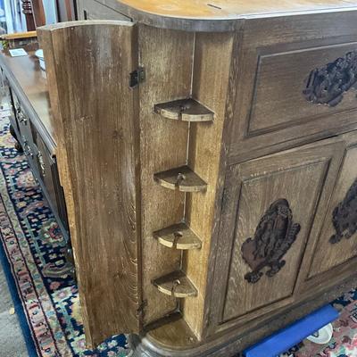 1425 Vintage Handcarved Mahogany Asian Bar Cabinet