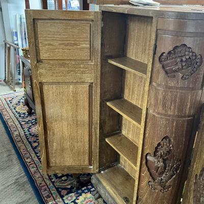 1425 Vintage Handcarved Mahogany Asian Bar Cabinet