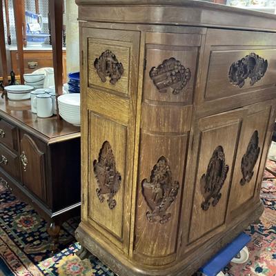 1425 Vintage Handcarved Mahogany Asian Bar Cabinet