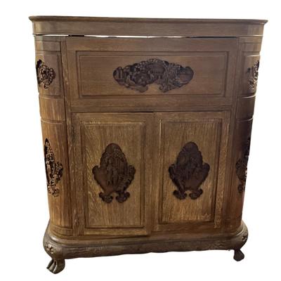 1425 Vintage Handcarved Mahogany Asian Bar Cabinet