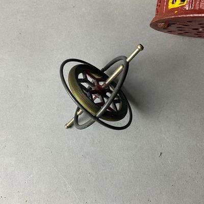 1426 Vintage Starting Gate Cast Iron Mechanical Toy Bank and Spin Tops
