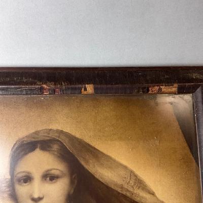1430 After Raffaello Sanzio "THe Sistine Madonna" Print in Mahogany Veneered Wood Frame