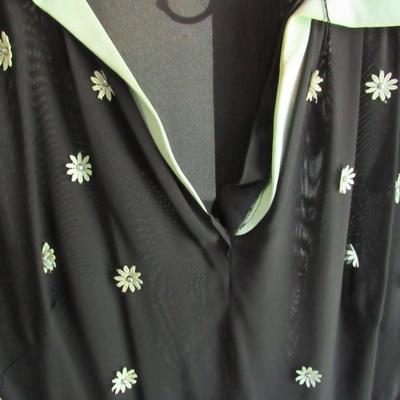 Vintage Ladies Black/Green Dress, Applied Flowers/Beads, Read Description