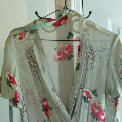 Vintage Sheer Green Floral Dress With Belt