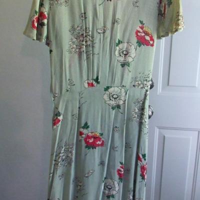 Vintage Sheer Green Floral Dress With Belt