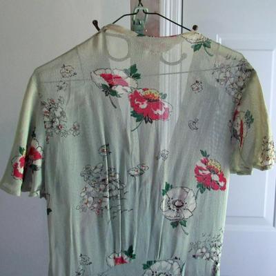 Vintage Sheer Green Floral Dress With Belt