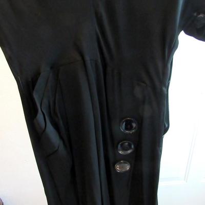 Vintage Black Dress With Large Buttons and Belt, Nice Dress, See All Photos