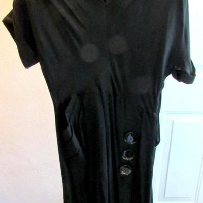 Vintage Black Dress With Large Buttons and Belt, Nice Dress, See All Photos