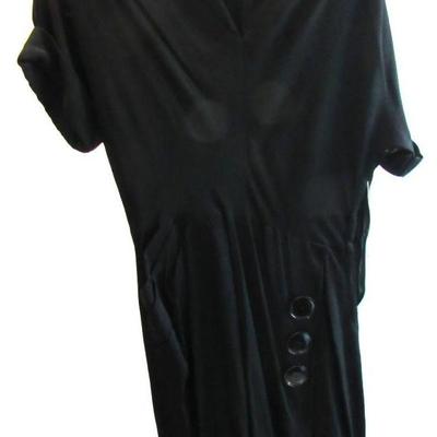 Vintage Black Dress With Large Buttons and Belt, Nice Dress, See All Photos