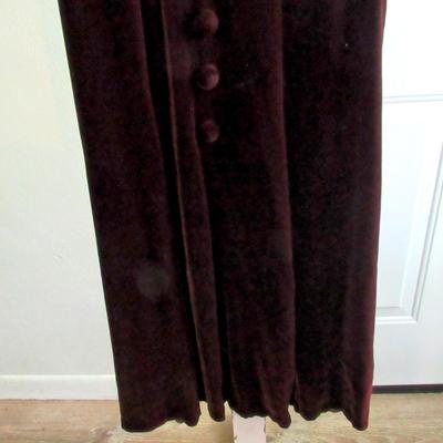 Vintage Maroon Velvet Dress With Off White Crocheted Trim, Nice!
